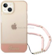 Apple Iphone 14 GUESS rózsaszín tok, rózsaszín csuklópánttal